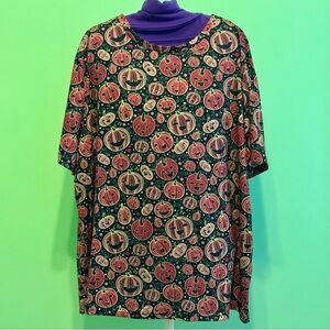 SHEIN Curve Halloween Pumpkin Print Tee - Black and Red